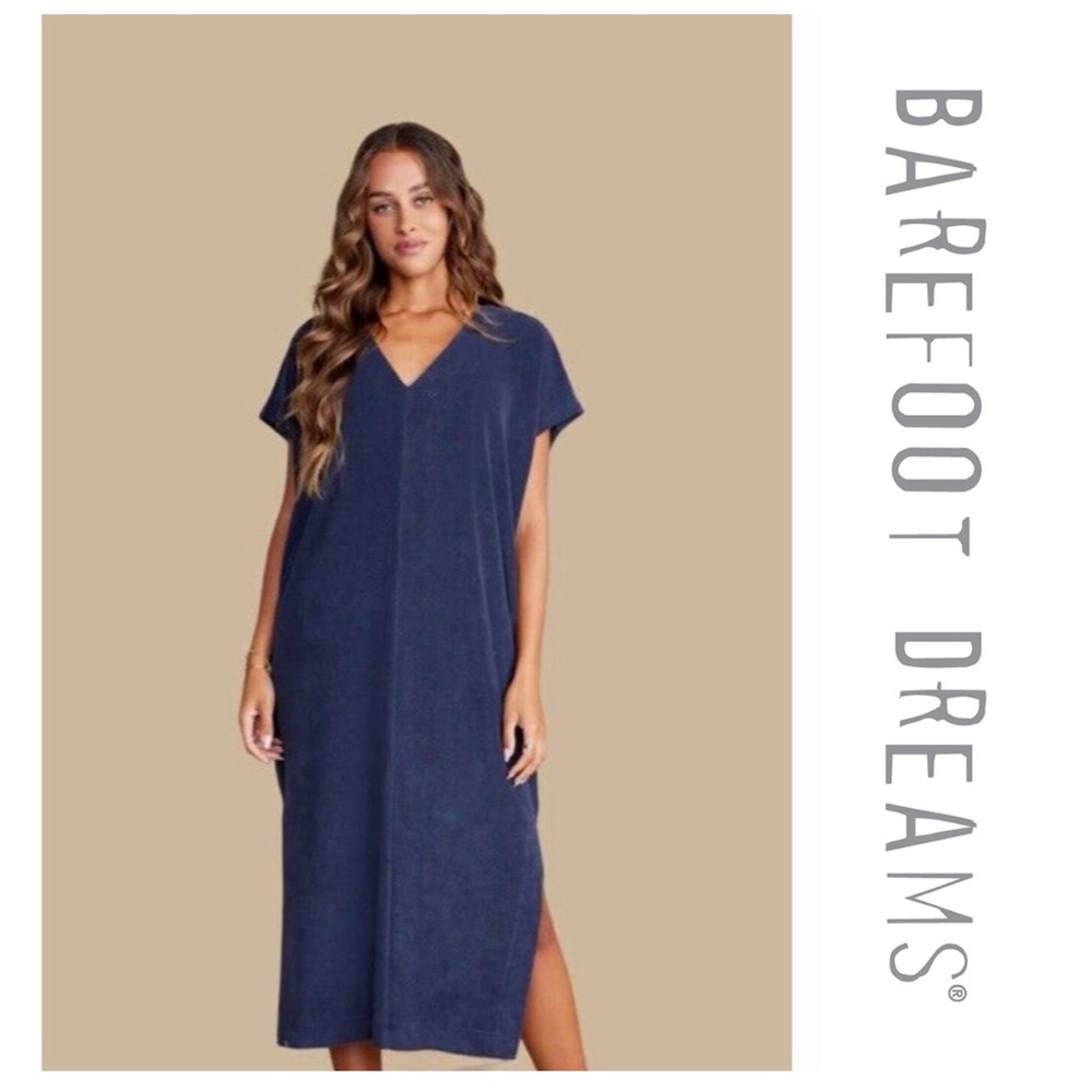 NWT | Barefoot Dreams | CozyTerry Caftan Beach Cover-Up | Indigo Blue | Size L